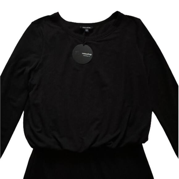 Mittoshop Black Jersey Round Neck Long Sleeve Blouson Waist Dress Size Large NEW - Picture 8 of 12